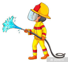 Tegning af brandmand med vandslange